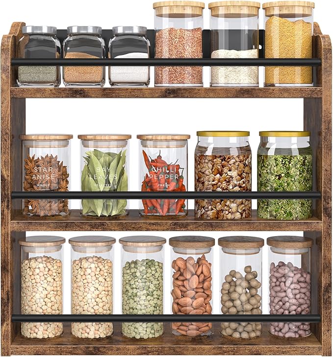 Spice Rack Wall Mounted, Wood 3 Tier Spice Rack