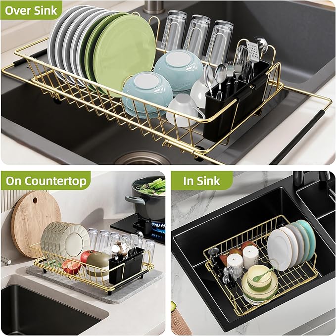 Golden Expandable Dish Drying Rack-Extra Large Stainless Steel Dish Drainer