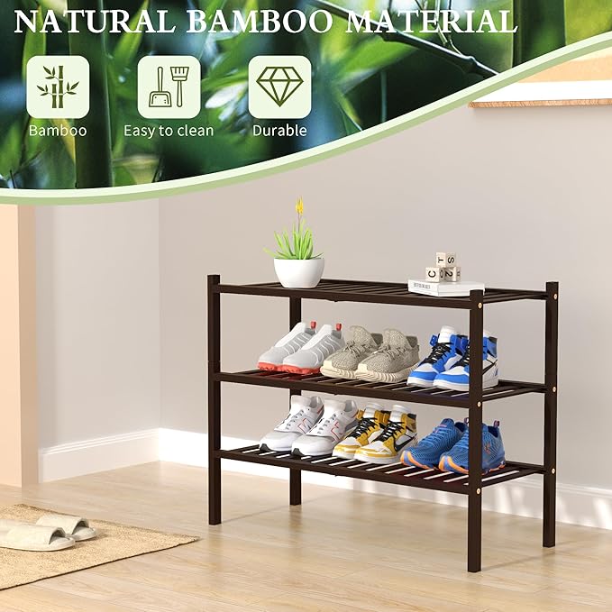 ROMGUAR CRAFT 3 Tier Bamboo Shoe Rack
