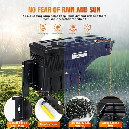 Nilight Truck Bed Tool Box Left Drivers Side Truck Tool Box Fit for Chevrolet Silverado 1500 GMC Sierra 1500 2019 2020 ABS Swing Case Truck Bed Storage Box w Lockable Lid Waterproof Wheel Well Toolbox