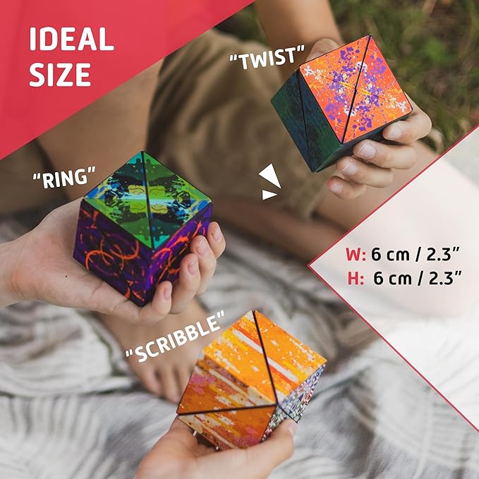 CUBENDI Geometric Origami Puzzle - Infinity Fidget Cube for Adults, Kids & Teens – Mesmerizing & Magnetic Shape Shifting Box w/48 Rare Earth Magnets - by Fun in Motion Toys (Ring)
