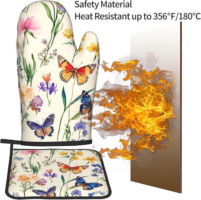 Vintage Floral Oven Mitts and Pot Holders Spring Summer Kitchen Accessories Set
