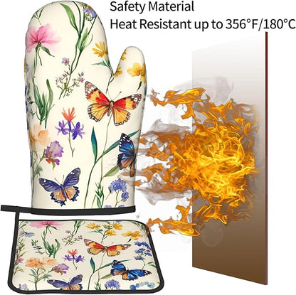 Vintage Floral Oven Mitts and Pot Holders Spring Summer Kitchen Accessories Set