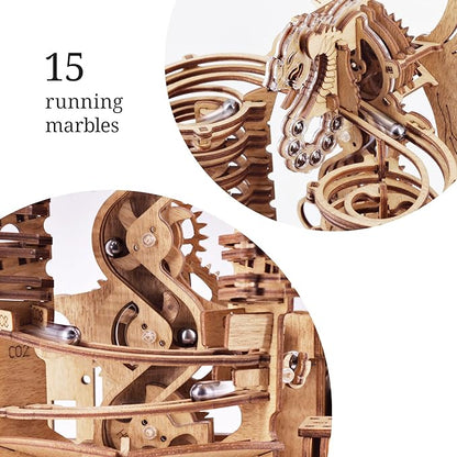 iDventure DIY Wooden Marble Run Mode Dragon – 3D Mechanical Wooden Puzzle Model Kit für Adults and Teens Hand Cranked Mechanical Gear with 15 Steel Balls