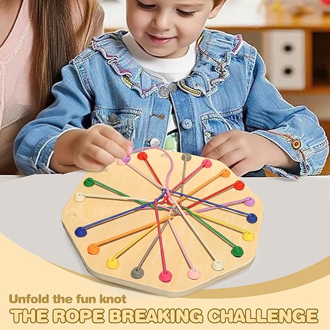 10-Piece Wooden Rope Untangling Puzzle Game–Knot Logic Board Toy for Kids & Family, Multi-Level Brain Teaser to Develop Fine Motor Skills