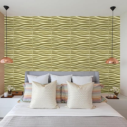 STICKGOO 3D Wall Panels for Interior Wall Decor, Champaign Gold Wave Design