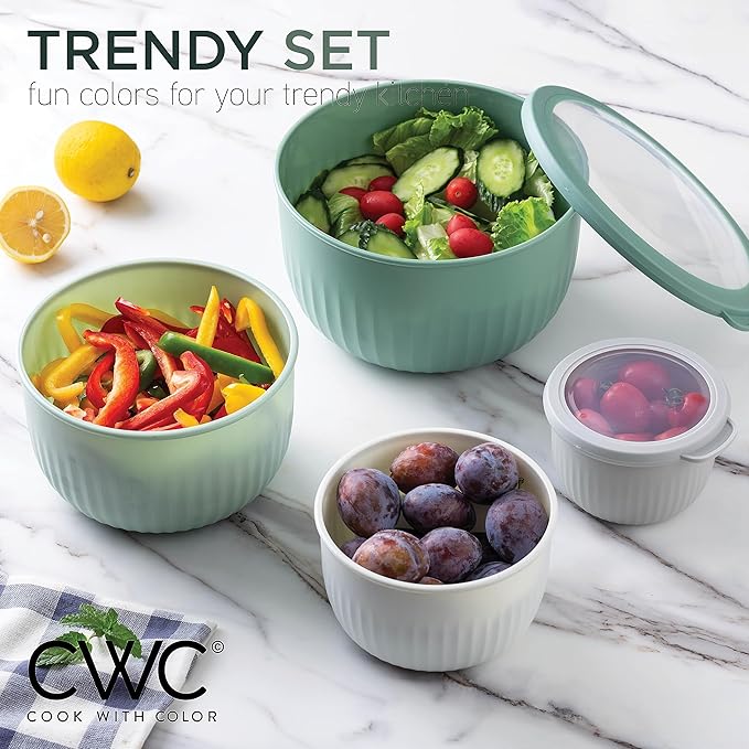COOK WITH COLOR Prep Bowls with Lids- Wide and Deep Nesting Plastic Small