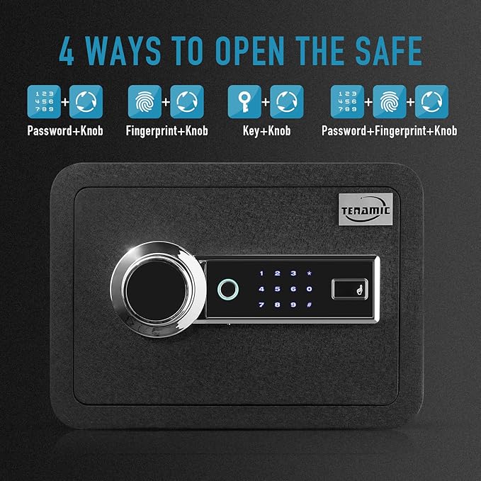 Tenamic Biometric Fingerprint Safe Box 0.85 Cubic Feet Fireproof Waterproof