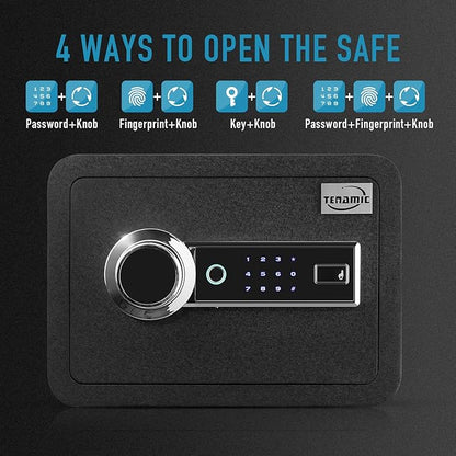 Tenamic Biometric Fingerprint Safe Box 0.85 Cubic Feet Fireproof Waterproof