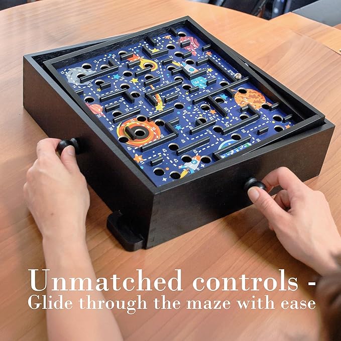 STERLING Games Wooden Labyrinth Space Shuttle Theme Tilt Maze Game with Marble Ball and 60 Waypoints for 6 Years Up, 13.5" x 13" Board