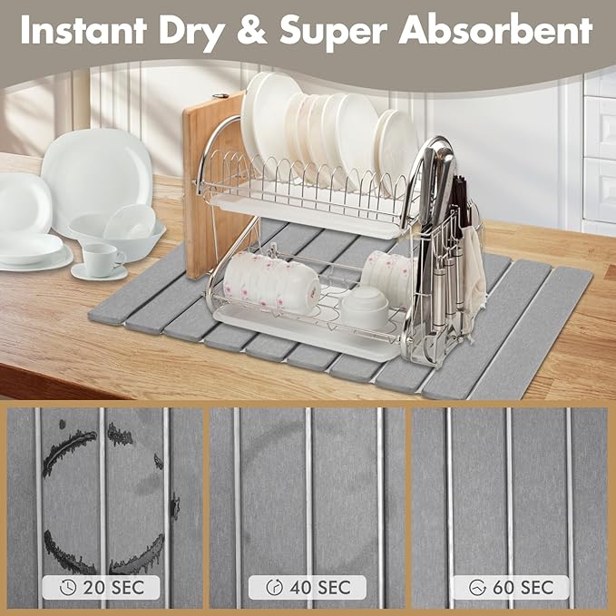 Large Stone Dish Drying Mat for Kitchen Counter, Eco-friendly, Instant Drying