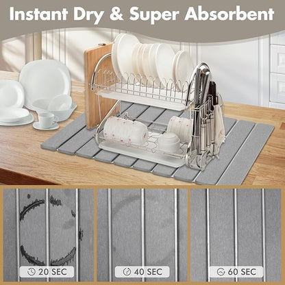 Large Stone Dish Drying Mat for Kitchen Counter, Eco-friendly, Instant Drying