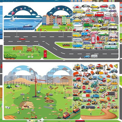 2 Pack Puffy Sticker Books for Kids Ages 3-5, Construction Truck and Vehicle Car Stickers for Toddlers Boys, 3D Reusable Stickers Books for Toddlers, Activity Book for Boys Party