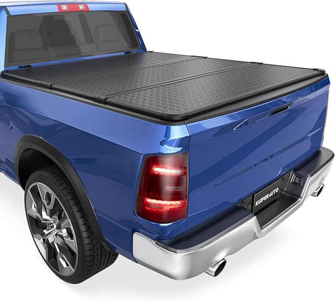 KUIPERAUTO 6.4FT Hard Tri Truck Bed Tonneau Cover Compatible for 2002-2026 Dodge Ram 1500 Classic & New Body/2003-2024 Ram 2500 3500 (w/o Ram Box) 6.4 Feet Bed Hard Aluminum