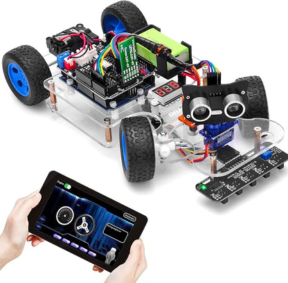 OSOYOO Robot Rc Smart Car DIY Kit to Build for Adults Teens with Servo Power Steering Motor, WiFi, Bluetooth, Code Programmable Compatible with Arduino