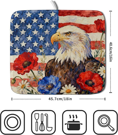 4th of July American Flag Eagle Dish Drying Mat