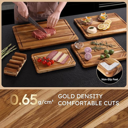 4 Pack Teak Wood Cutting Board Set