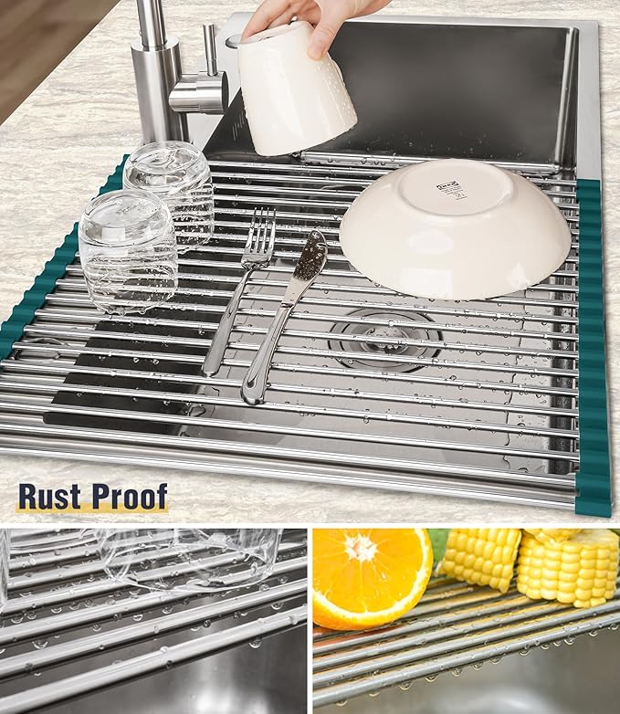 Tomorotec Stainless Steel Roll Up Dish Drying Rack, Foldable Over The Sink