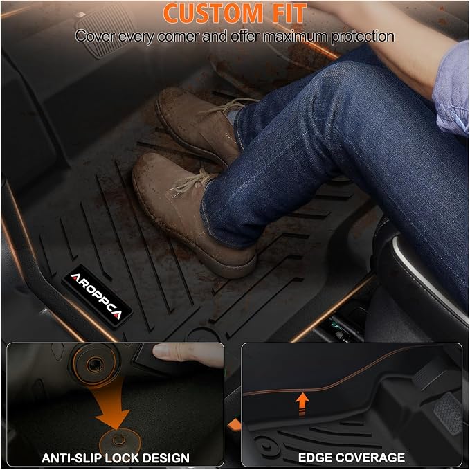 All Weather Floor Mats Cargo Liner for Ford Mustang 2015-2025 (NOT for Mach-E), TPE Rubber Floor Liners Anti-Slip Full Set Automotive Mats for 2025 Ford Mustang Accessories
