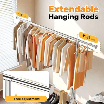 HOKEEPER Clothes Rack with Wood Shelves Height Adjustable Clothing Rack with