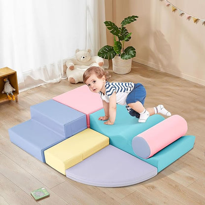 Merax Climbing Toys for Toddlers, Soft Climb and Crawl Playset Indoor Baby Soft Foam Blocks for Climbing, Crawling, 6-Piece