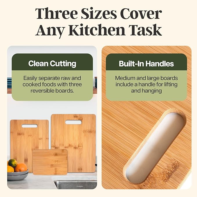 Totally Bamboo 3-Piece Cutting Board Set, Bamboo Wood Cutting Boards