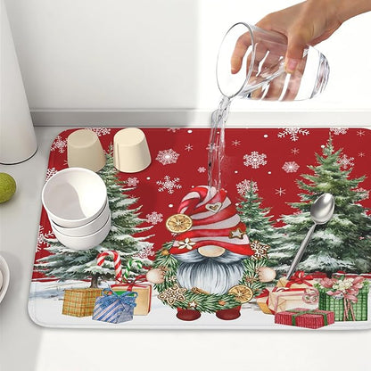 Christmas Dish Drying Mat for Kitchen Counter, Merry Christmas Dish Drying Mat