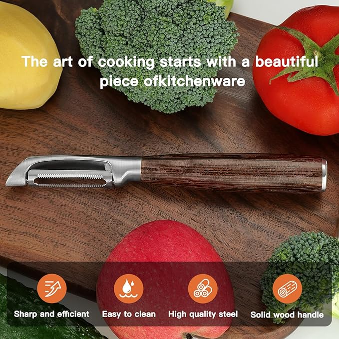 Serrated Blade Premium I Type 304 Stainless Steel Multifunctional Kitchen Peeler Real Wood Handle Ultra Sharp Blade Vegetable Potato Apple(Wenge)