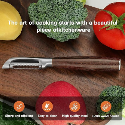 Serrated Blade Premium I Type 304 Stainless Steel Multifunctional Kitchen Peeler Real Wood Handle Ultra Sharp Blade Vegetable Potato Apple(Wenge)