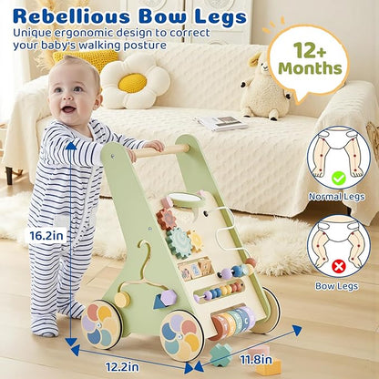 Baby Push Walker for Baby Boy 6-12 Months, Wooden Baby Walker Push Toy, Learning to Walk, Baby Walkers for Girls, Montessori Walker Toy with Wheels