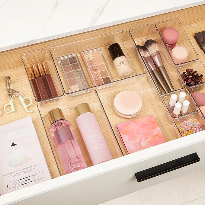 Vtopmart 10 Pcs Makeup Drawer Organizer Bins Set, 4 Size Plastic Makeup and