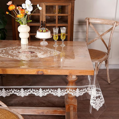 Clear Table Cover Protector Rectangle Vinyl Table Cloth Waterproof Oil Spill Proof Wipe Clean Lace Plastic Tablecloths for Dining Tables (French Lace, 60 x 84 Inches)