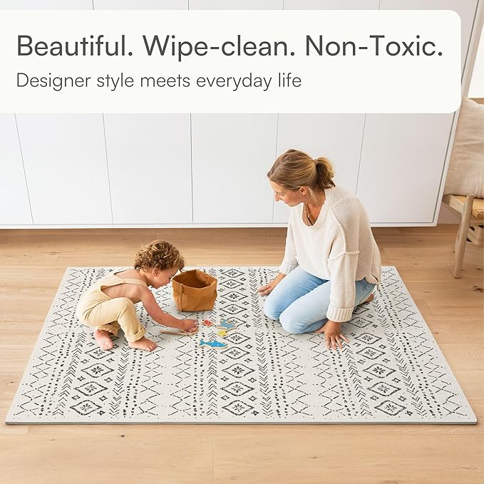 Baby Play Mat for Floor – 4x6ft Boho | Soft Non Toxic Premium EVA Foam Tiles for Tummy Time, Crawling & Playroom – Waterproof Interlocking Floor Mat for Babies & Toddlers by Lillefolk (6 Tiles)