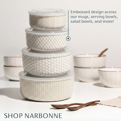 KooK Serving Bowls, with Lids, Ceramic Nesting Bowls, Microwave and Dishwasher