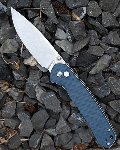 CJRB Folding Knife Pyrite (J1925) AR-RPM9 Blade and Stainless Steel Handle EDC Pocket Knife with Clip Blue