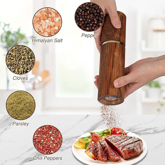 Wooden Pepper Grinder Pepper Mill, Adjustable Coarseness Salt Pepper Grinder