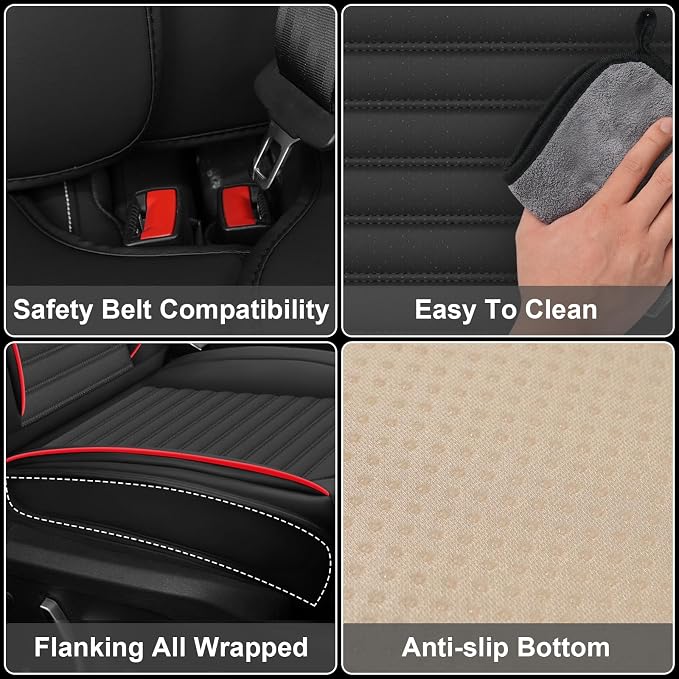 Seat Covers Fit for Nissan Rogue 2015-2026, Breathable and Comfortable Leather Car Seat Cover, Standard Waterproof Cushion Cover Auto Interior Accessories (Black Red)