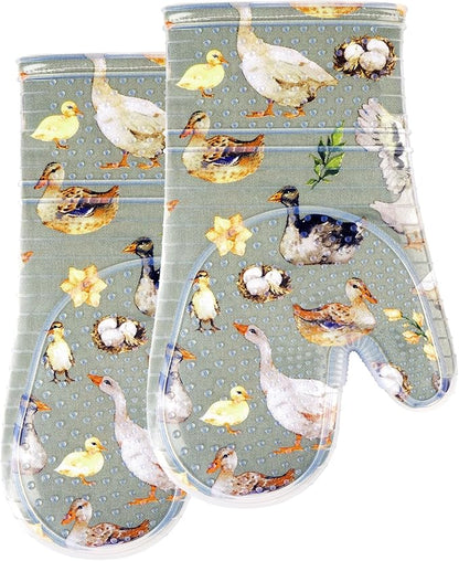 Oven Mitts Set of 2 with Transparent Clear Silicone Shell and Nice Duck