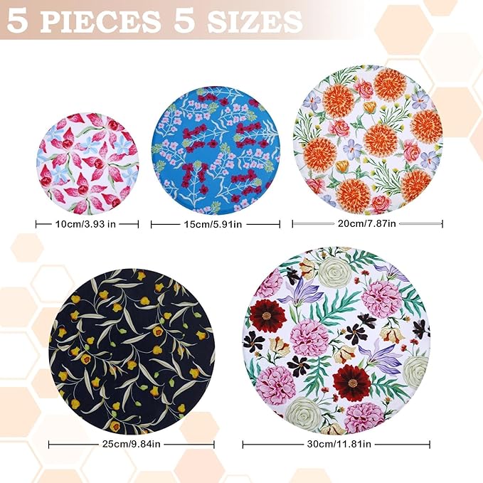 5-Size Reusable Beeswax Bowl Covers