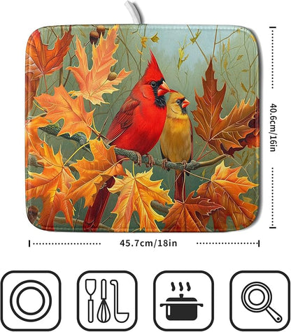 Giwawa Fall Birds Dish Drying Mat 16x18 Inch Autumn Maple Leaf Tree Dish