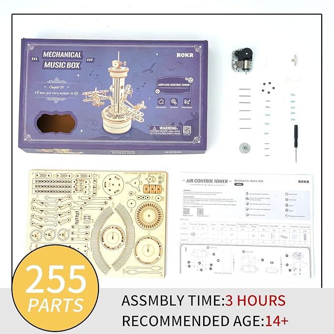 ROKR 3D Wooden Puzzle Mechanical Music Box,DIY Aircraft Model Kits to Build,Best Toy Gift for Teens,Adults on Birthday,Decoration for Room