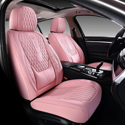 Coverado Seat Covers Front Seats, Pink Car Seat Cover with Lumbar Support, Waterproof Car Seat Cushion, Front Car Seat Covers Leatherette Car Seat Protector Universal Fit Most Cars