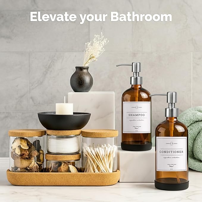 Vine Creations Amber Glass Soap Dispenser, 2 Pack Kitchen Soap Dispenser Set