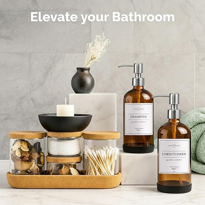 Vine Creations Amber Glass Soap Dispenser, 2 Pack Kitchen Soap Dispenser Set