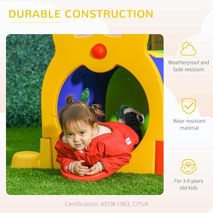 Qaba Caterpillar Tunnel, Toddler Tunnel for Kids Crawl and Climb Through, Kids' Play Structure Indoor Outdoor, 6 Sections, Multicolored