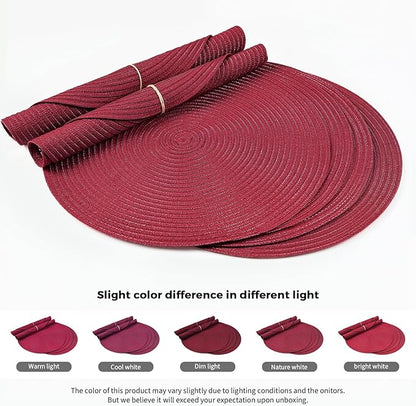 FunWheat Round Braided Placemats Set of 8 Place mats for Dining Tables Woven Heat Resistant Table Mats 15 inch (Wine,8pcs)