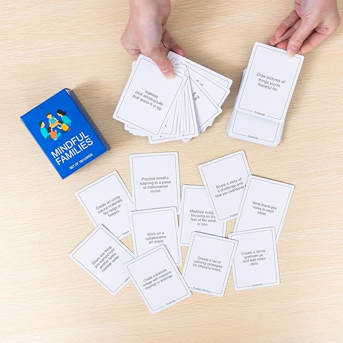 100 Mindful Families Conversation Cards – Mindfulness, Gratitude & Breathing Prompts for Self Care at Home, Travel & Therapy