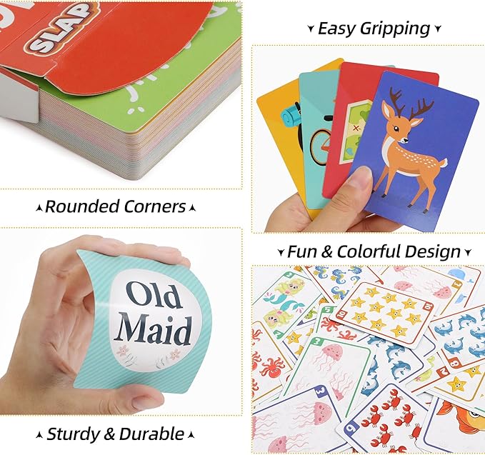 Card Games for Kids Toddlers,Go Fish,Old Maid,Slap Jack and Memory Match,4 Decks in 1 Pack,Fun Educational Gard Games for Family Game Night Table Games,Great Easter Basket Stuffers