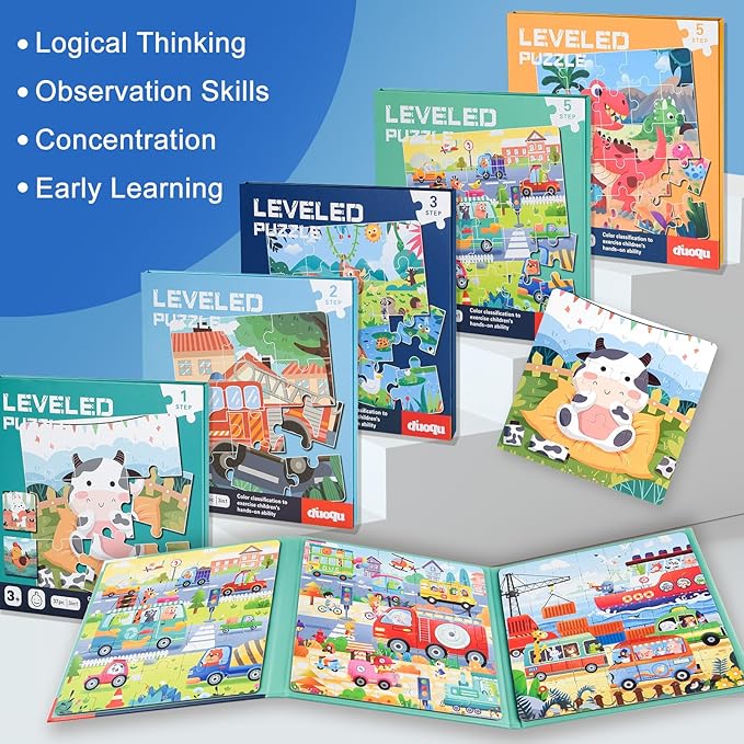 ASTARON Magnetic Puzzles for Toddlers, 16-20-25 Pieces Animal Learning Magnet Puzzle for Road Trip, Educational Travel Toys Car Plane Activities for Kids, Kids Birthday Gifts