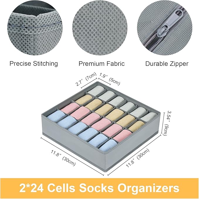 Joyoldelf Sock Drawer Organizer Divider 2 Packs Underwear Organizer, 24 Cell